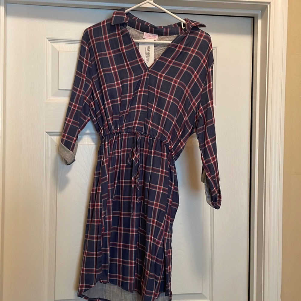 Plaid 3/4 sleeve length dress